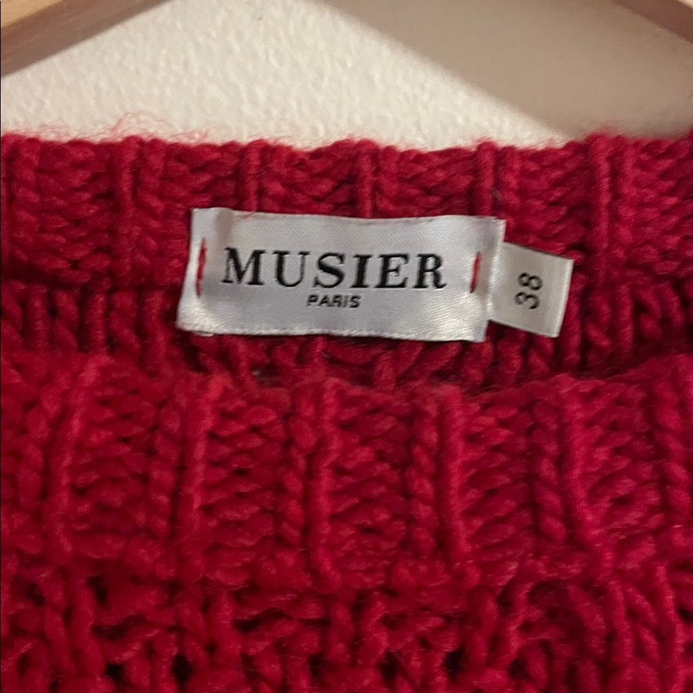 Musier Paris Adele Cable Knit Sweater Women’s Size Medium Cropped Red - Picture 8 of 11